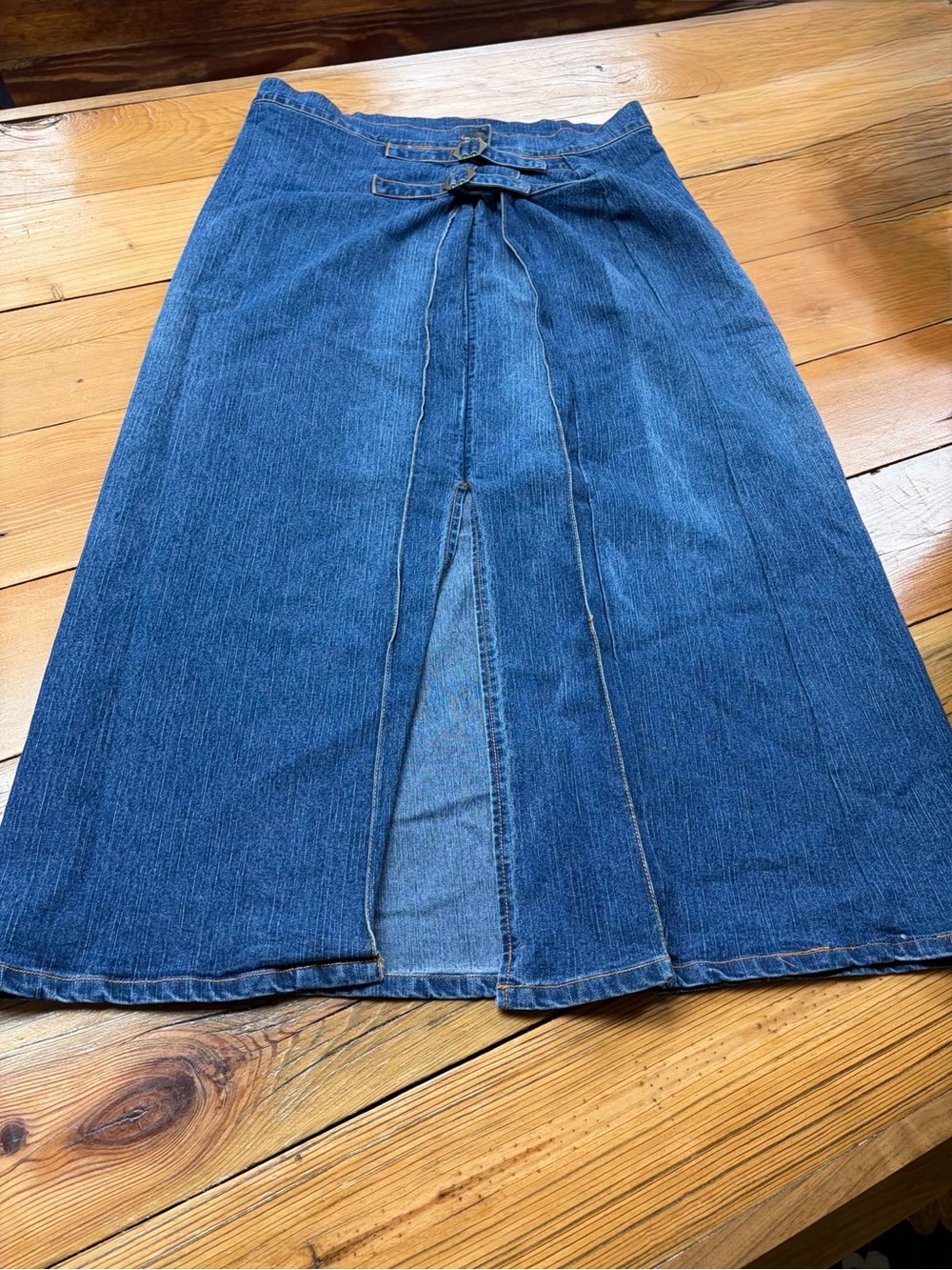 Denim A-Line Jean Skirt with Front Slit in Blue
